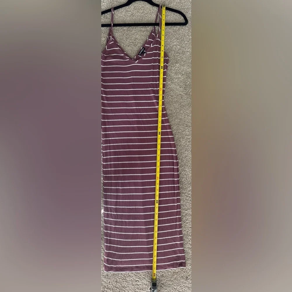 Express Mauve & White Striped Ribbed Midi Slip Dress | Size S - Picture 6 of 7